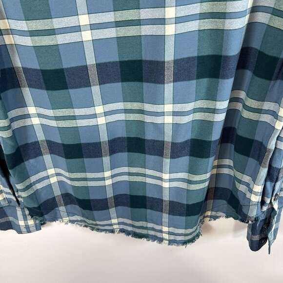 Free People Loveland Plaid Button Down Shirt Blue Rayon‎ Cotton Tunic Sz XS Boho - Picture 8 of 8